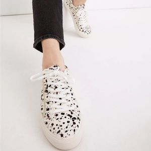 Madewell Sidewalk Low-Top Sneakers Spatter-Painted Calf Hair Animal Print white